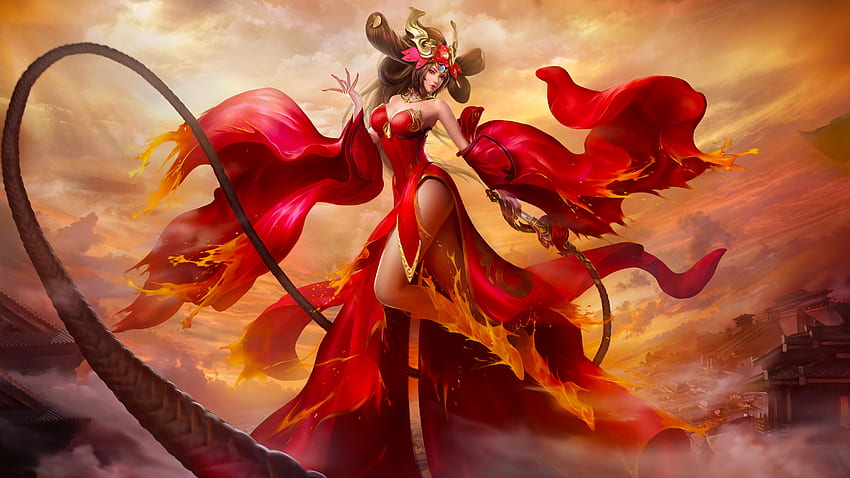 Deusa do fogo, arte, menina, mulher, digital, fantasia, bonita, vermelho, fogo papel de parede HD