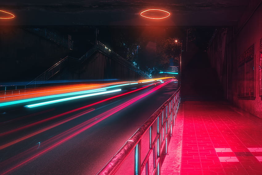 Neon, Cities, Night, Lights, Traffic, Movement, Long Exposure, Street HD wallpaper