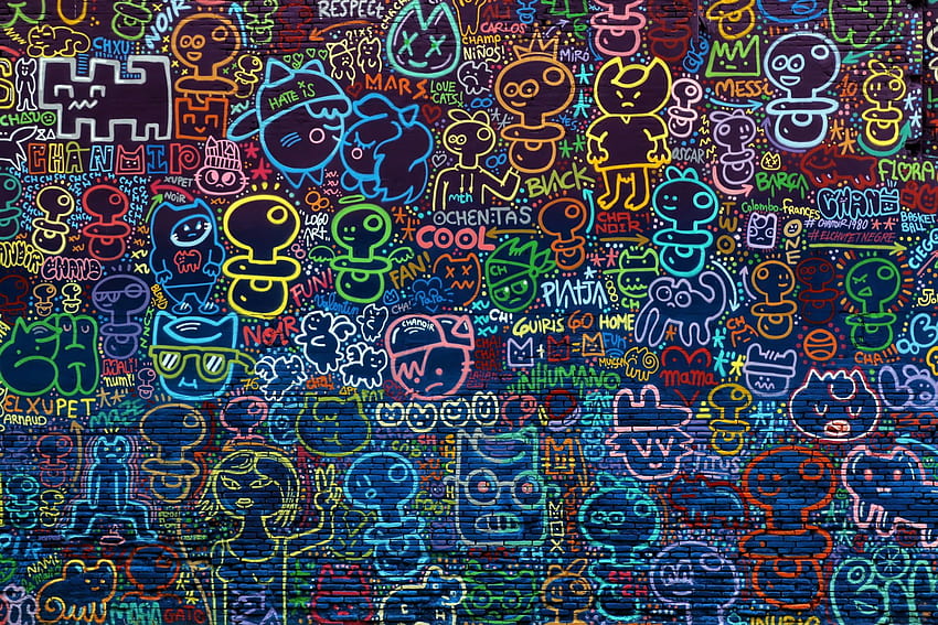 multicolored doodle art HD wallpaper