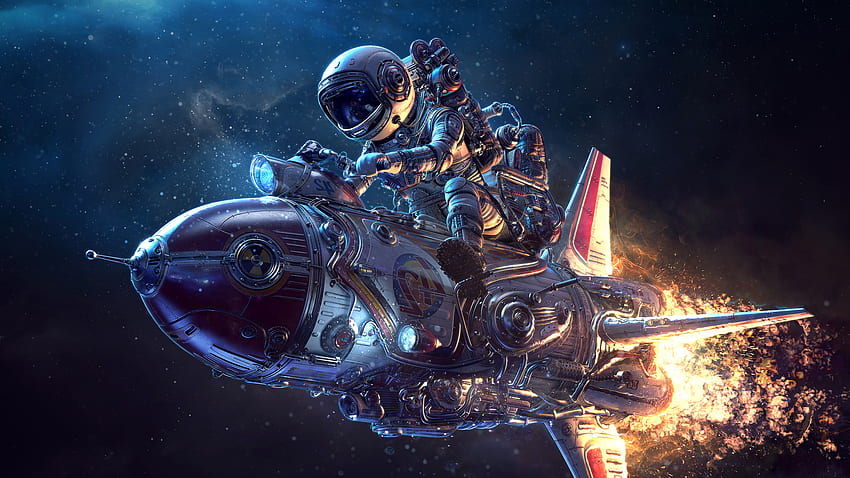 astronot pesawat ruang angkasa fiksi ilmiah retrofuturisme 3D. Dingin Wallpaper HD