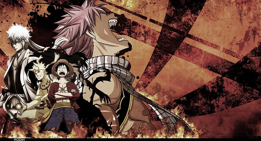Anime, One Piece, Bleach, Dragneel Natsu, Kurosaki Ichigo, Uzumaki Naruto, Monkey D. Ruffy, Crossover, Anime Boys / und Mobile Background HD-Hintergrundbild