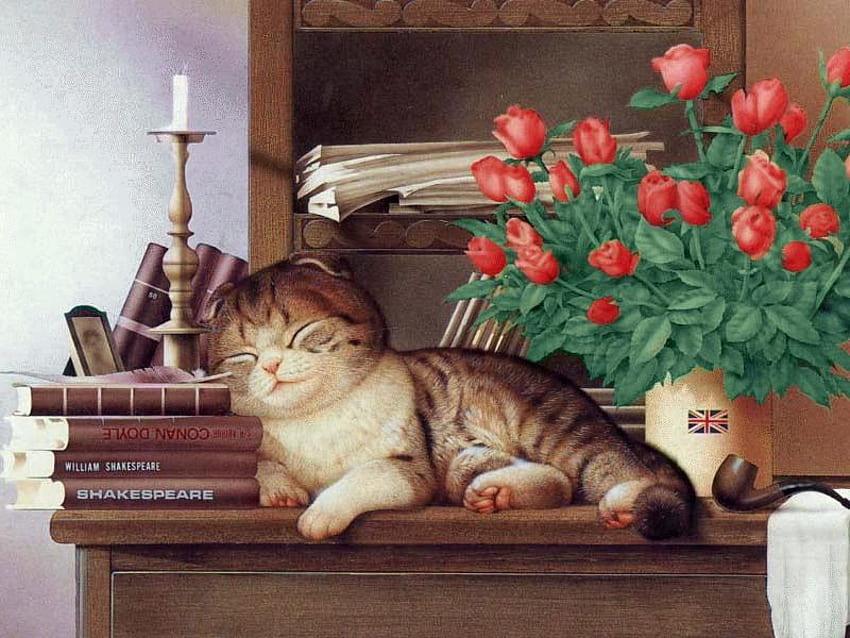 Kitten * Di Makoto, dolce, animale, gattino, makoto, libro, fiore, gatto, felino Sfondo HD