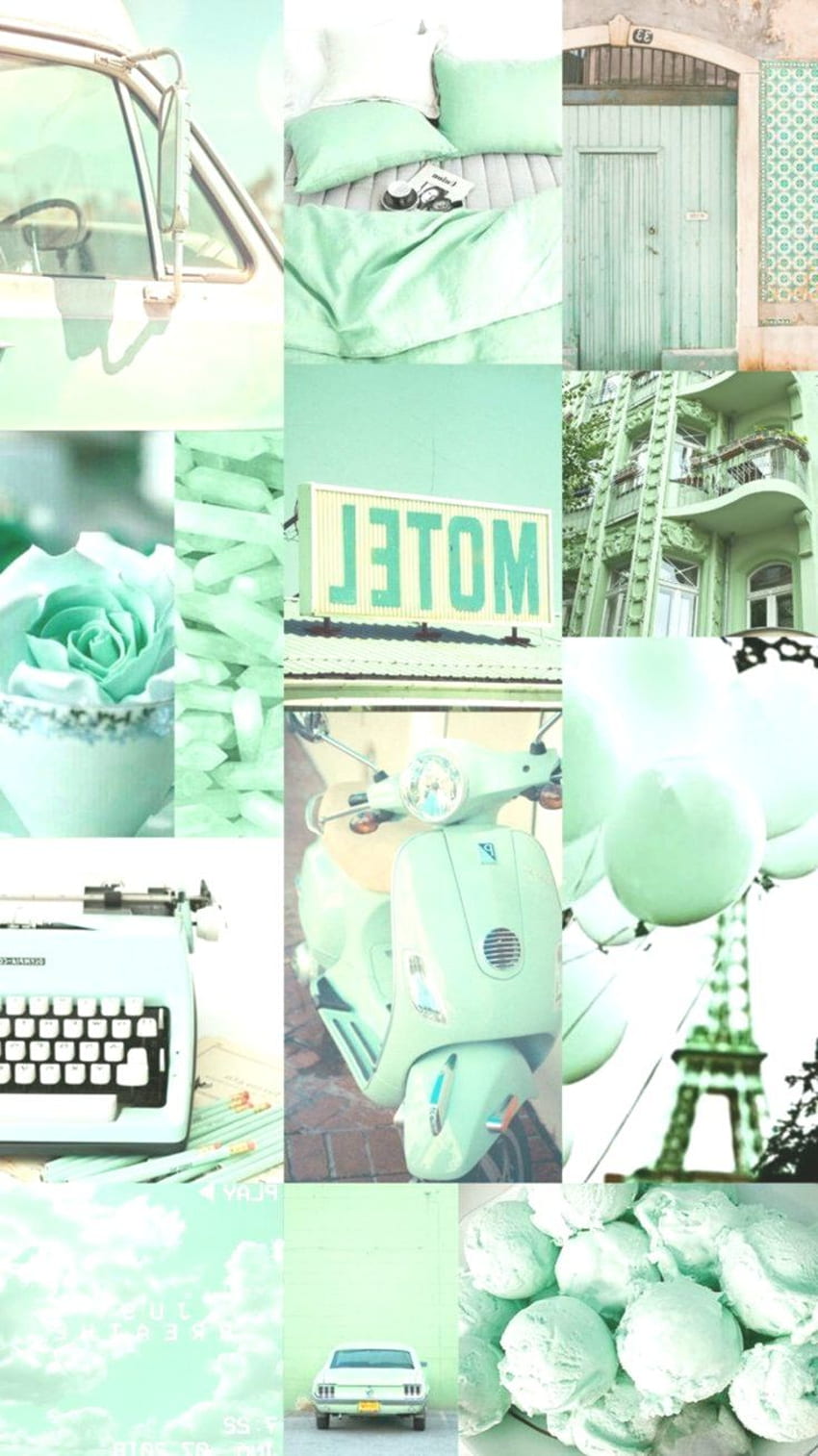Ästhetisches Hellgrün - Beliebtester ästhetischer hellgrüner Hintergrund, salbeigrüne Collage HD-Handy-Hintergrundbild