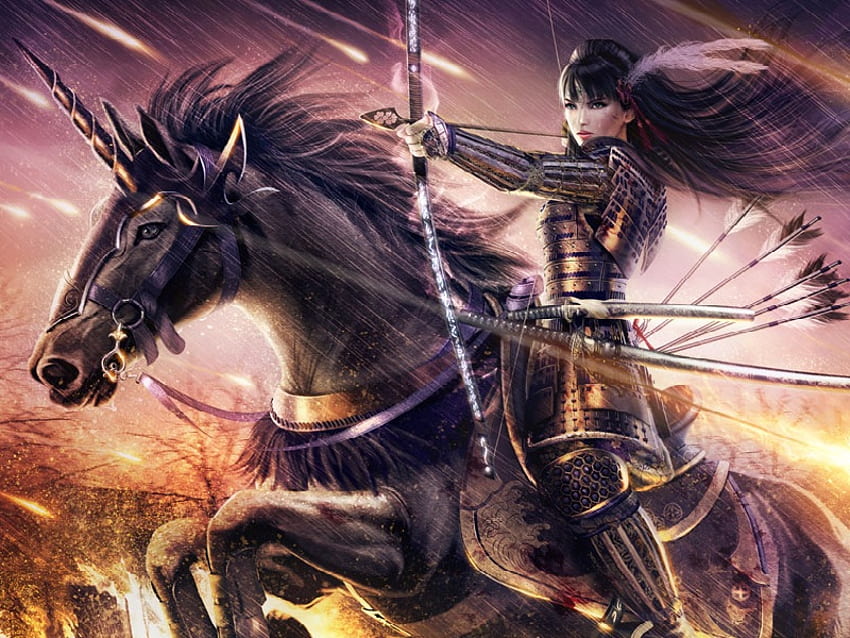 Otako Naoko by Mario Wibisono, horse, fantasy, warrior, female HD wallpaper