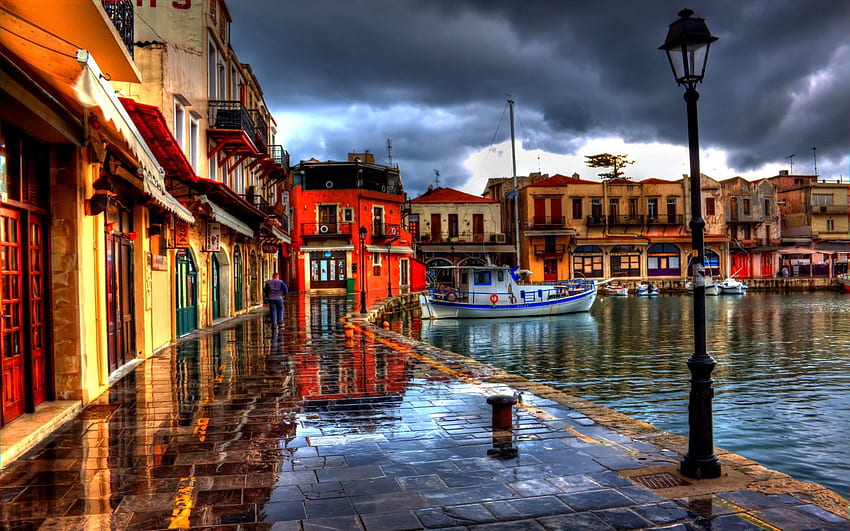 Städte, Ufer, Bank, Abend, r, Straße, Café, Café, Rethymno, Retimno, Griechenland HD-Hintergrundbild