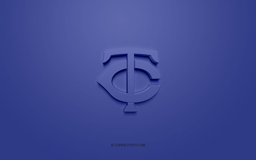 Емблема на Минесота Туинс, творческо 3D лого, син фон, Американски бейзболен клуб, MLB, Минесота, САЩ, Минесота Туинс, бейзбол, емблема на Минесота Туинс HD тапет