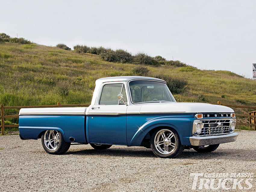 65 Ford, blue, silver, classics, truck HD wallpaper