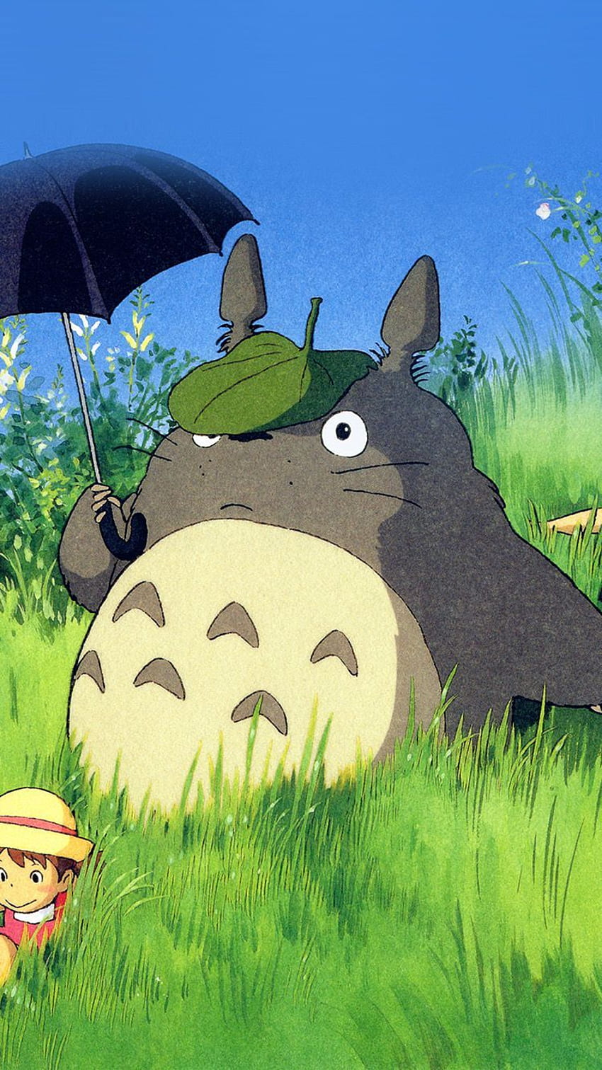 TOTORO ART SŁODKA ILUSTRACJA Z ANIME IPHONE. Grafika Totoro, grafika Ghibli, dekoracje anime, Studio Ghibli Tapeta na telefon HD