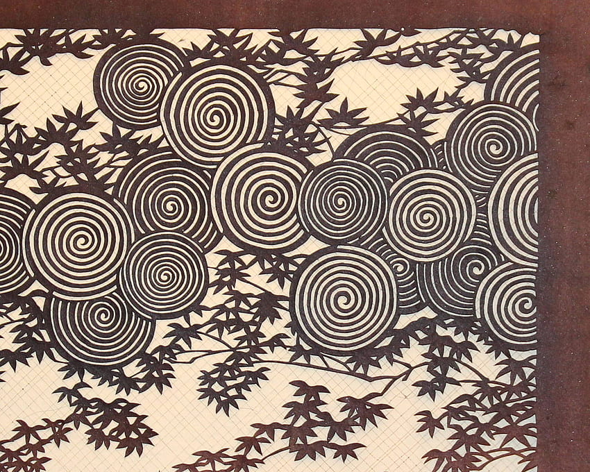 Antiker japanischer Kimono Stoff Schablone Holzschnitt Katagami, japanischer Holzschnitt HD-Hintergrundbild