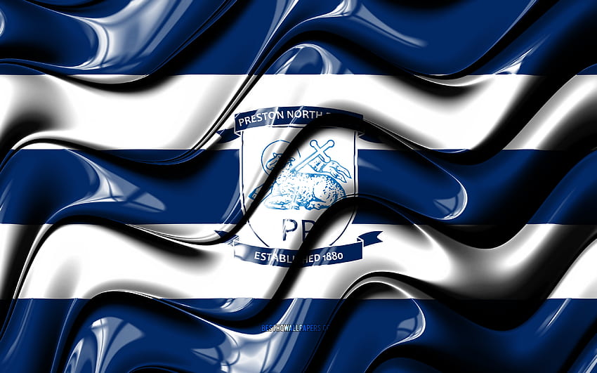 Preston North End flag, , blue and white 3D waves, EFL Championship ...