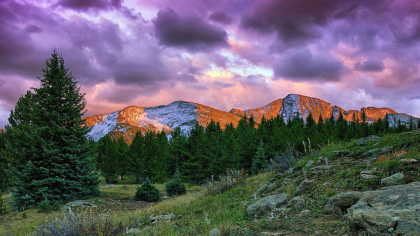 Rocky Mountains, Colorado, colors, landscape, trees, clouds, sky, forest, usa, sunset HD wallpaper