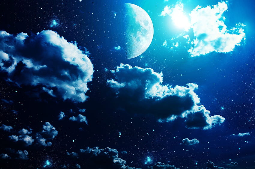 Luna, nuvole, stelle, notte, cielo per Chromebook Pixel Sfondo HD
