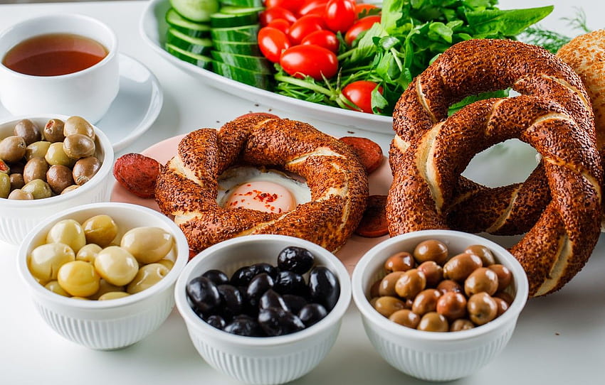 breakfast, turkey, collation, Turkish bagel for , section еда HD wallpaper