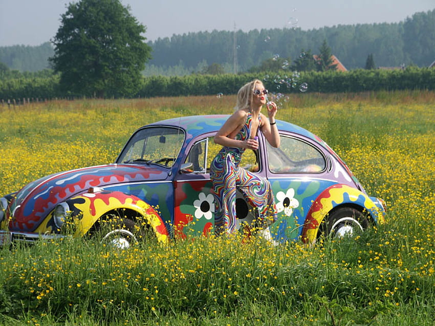 Flower Power Beatle, flower, vw, beatle, cars, euro HD wallpaper