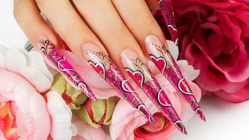 Розови нокти, розово, нокти, ръка, цвете HD тапет