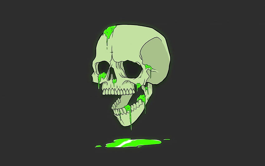 ilustração, minimalismo, humor, obra de arte, verde, desenho animado, ossos, crânio, cabeça, mão, corpo humano, órgão, Skull Hand papel de parede HD