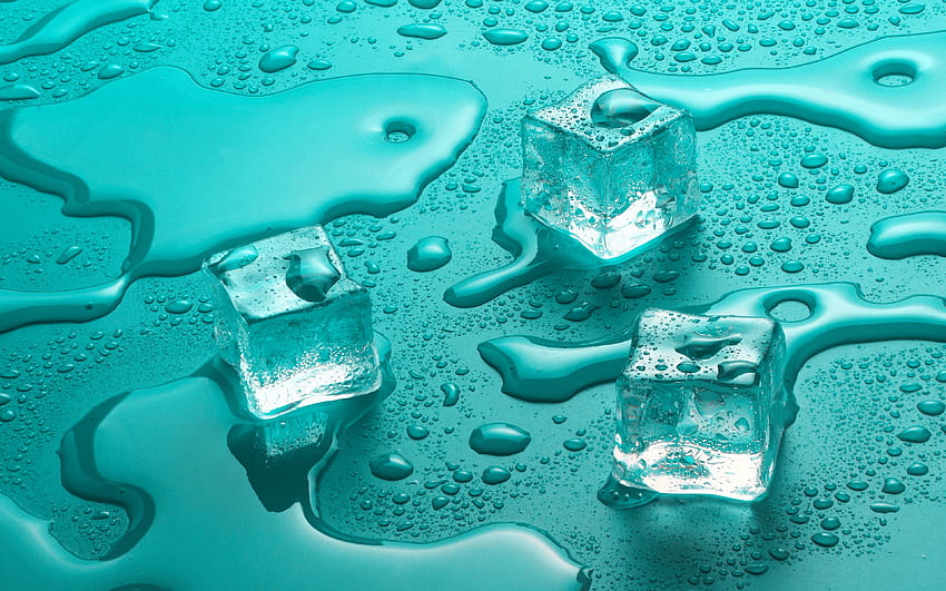 ice cubes, , water drops, blue ice, spilled water, ice backgrounds, water, ice HD wallpaper
