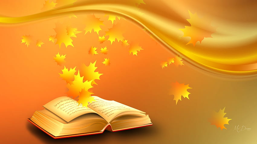 Book of Fall, fall, gold, Firefox Persona theme, swirl, wind, leaves, book, breeze, autumn, wave HD wallpaper