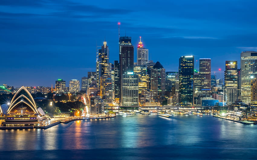 Sydney, Abend, Sonnenuntergang, Port Jackson Bay, Sydney Opera House, Sydney Panorama, Sydney Stadt, Citigroup Center, Deutsche Bank Place, Australien HD-Hintergrundbild
