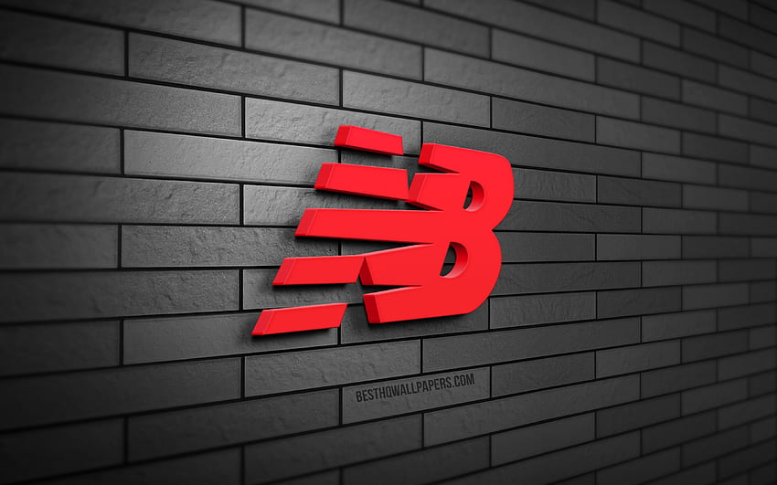 Logo New Balance 3D, , brickwall abu-abu, kreatif, merek, logo New Balance, seni 3D, New Balance Wallpaper HD