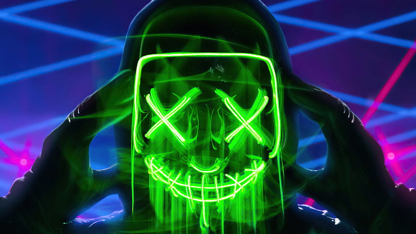 Cara Triângulo de Máscara Verde Neon, Expurgo Neon papel de parede HD