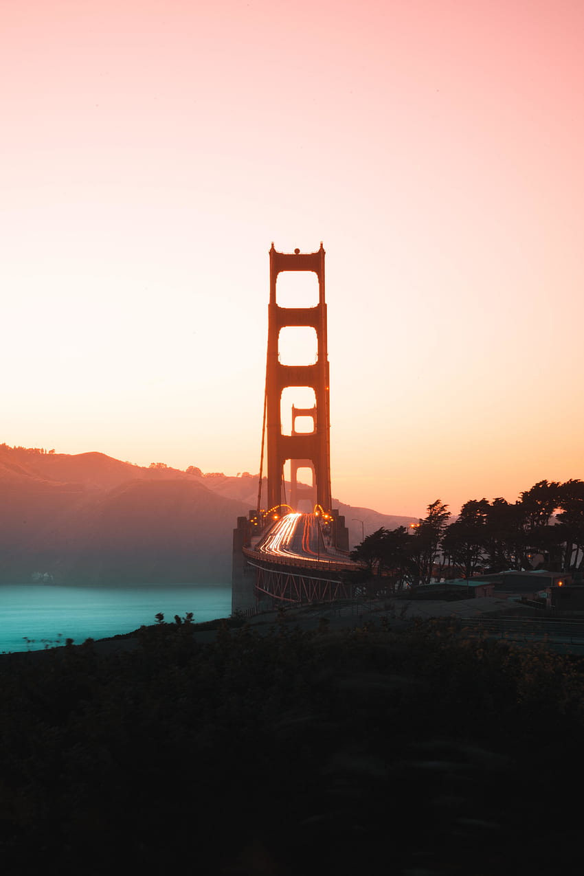 Jembatan Golden Gate, matahari terbenam, minimal wallpaper ponsel HD