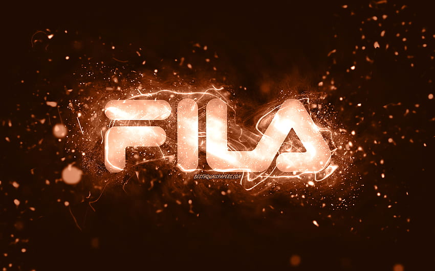 Fila brown logo, , brown neon lights, creative, brown abstract background, Fila logo, brands, Fila HD wallpaper