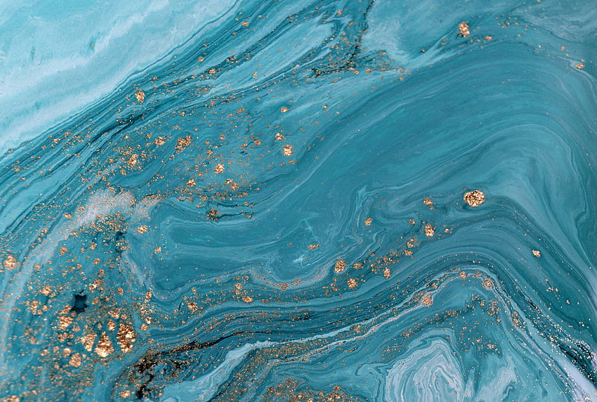 Latar belakang akrilik abstrak marmer. Tekstur karya seni marmer biru alam. Kilau emas Wallpaper HD