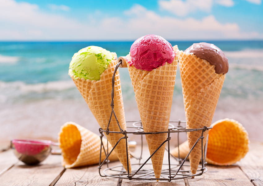 Ice cream, waffle cones, summer HD wallpaper