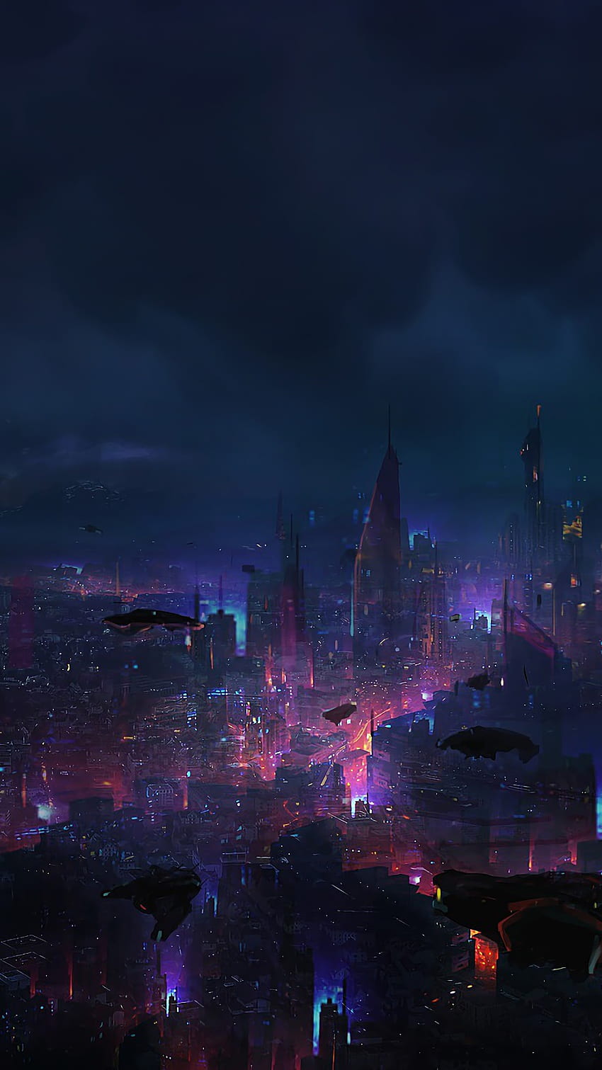 Città cyberpunk, città, città notturna, mobile fantascientifico Sfondo del telefono HD