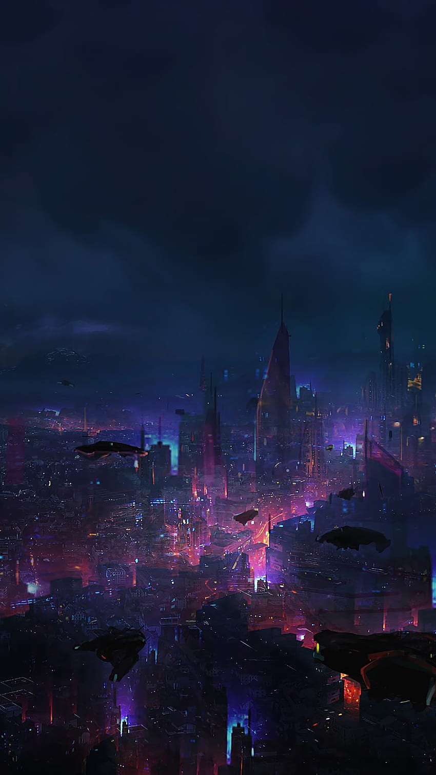 Cyberpunk-Stadt, Stadt, Nachtstadt, Sci-Fi-Mobile HD-Handy-Hintergrundbild