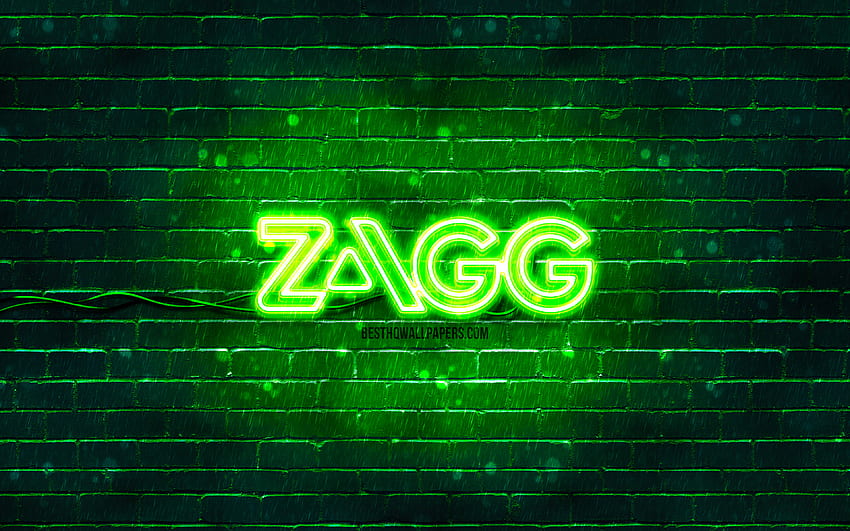 Zagg green logo, , green brickwall, Zagg logo, brands, Zagg neon logo, Zagg HD wallpaper
