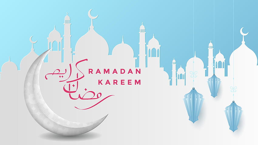 Ramadan Kareem Eid Moschea Mubarak bianco blu Ramadan Sfondo HD