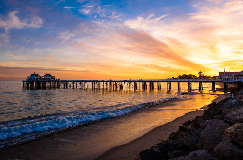 usa, Sunrises, And, Sunsets, Marinas, Sky, Coast, Sea, Waves, Malibu, Nature / and Mobile Background, Malibu Beach Sunrise HD wallpaper