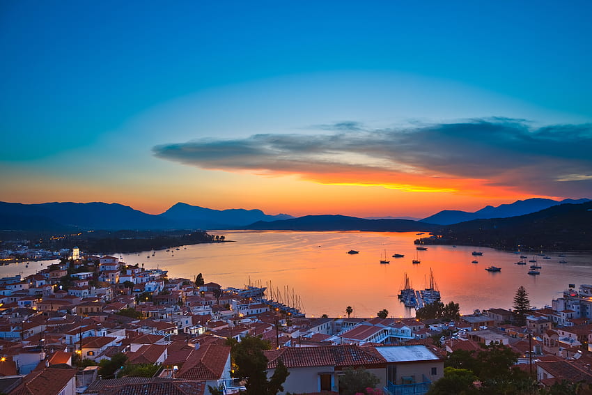 Santorini Sonnenuntergang, Meer, Griechenland, Oia, Abenddämmerung, Häuser, Ägäis, Wolken, Natur, Santorini, Sonnenuntergang HD-Hintergrundbild
