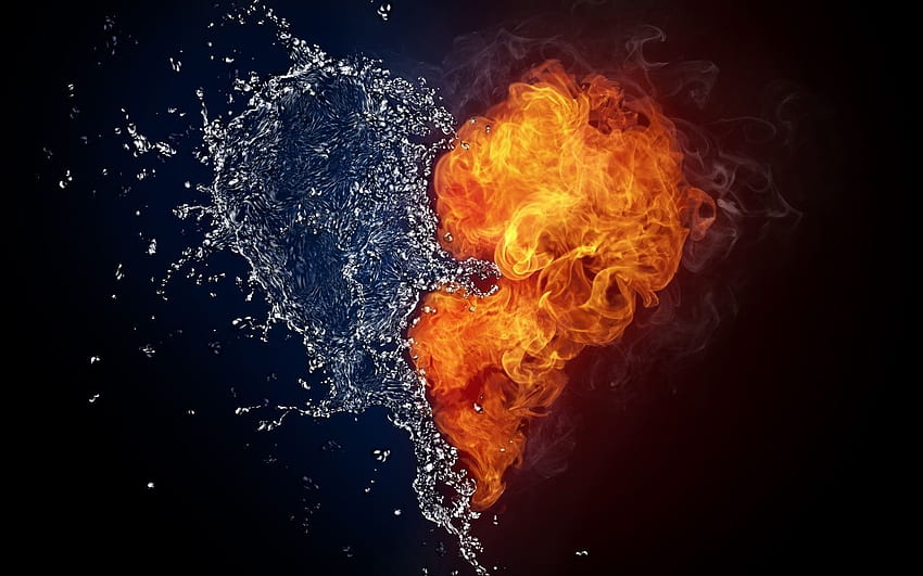 Amor de coração de água e fogo., Estética de fogo papel de parede HD
