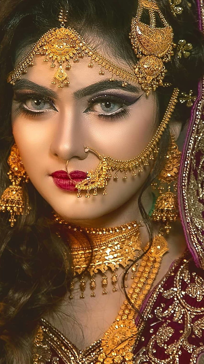 インドの美しさ、花嫁、目、美しい、ジュエリー、インド、faahion HD電話の壁紙
