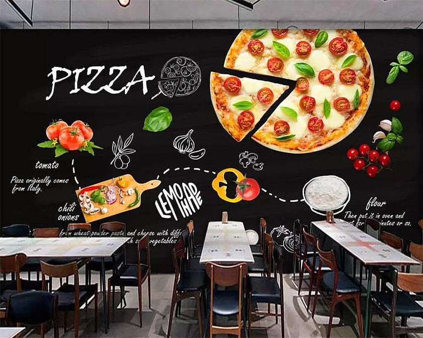 Стенопис Beibehang черна ръчно рисувана италианска пицария Западен ресторант стенопис за декорация на фон 3D. . - AliExpress, италианска храна HD тапет