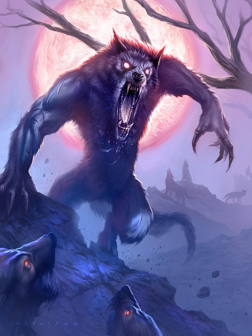 Monster Man Wolf Fantasy Moon Roar Night, 1800X2400 wallpaper ponsel HD