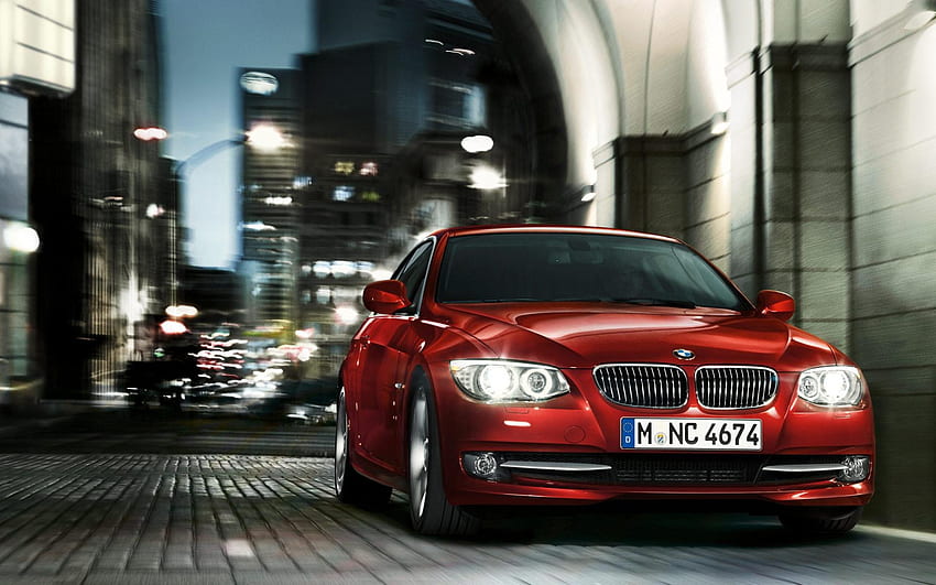 BMW 3Series Coupe, cobblestone, arch, plat nomor Munich, Merah Wallpaper HD