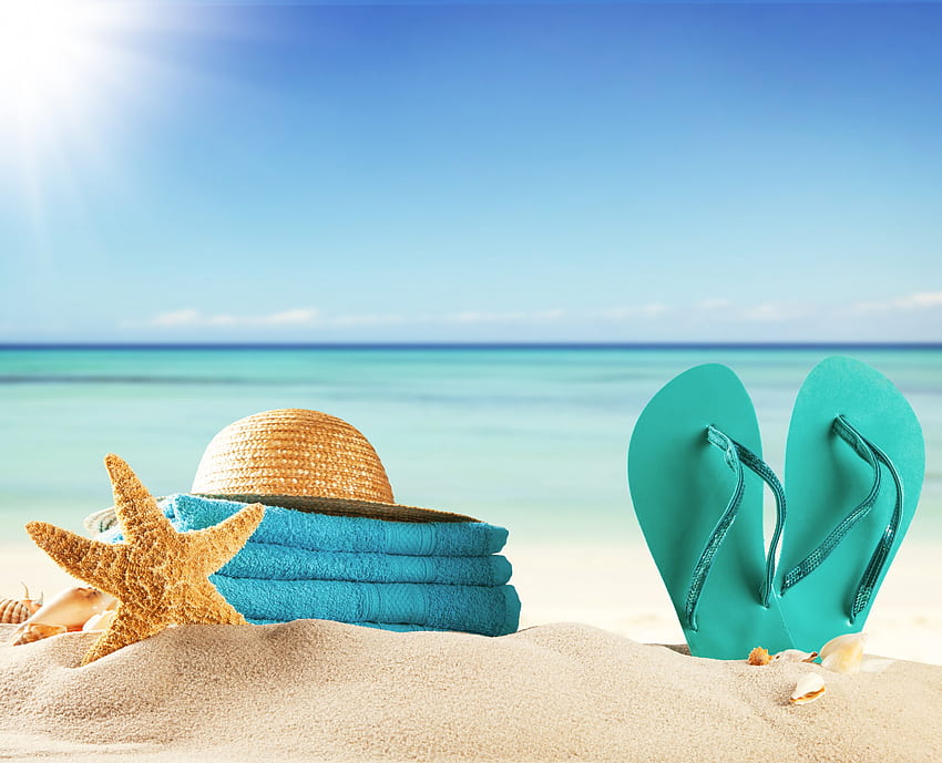 Vacances d'été, mer, été, avvessories, sable, soleil, vacances, plage Fond d'écran HD