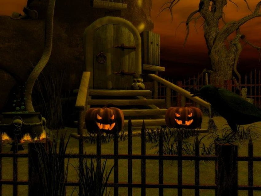 Страшна нощ, тиква, Хелоуин, портокал HD тапет