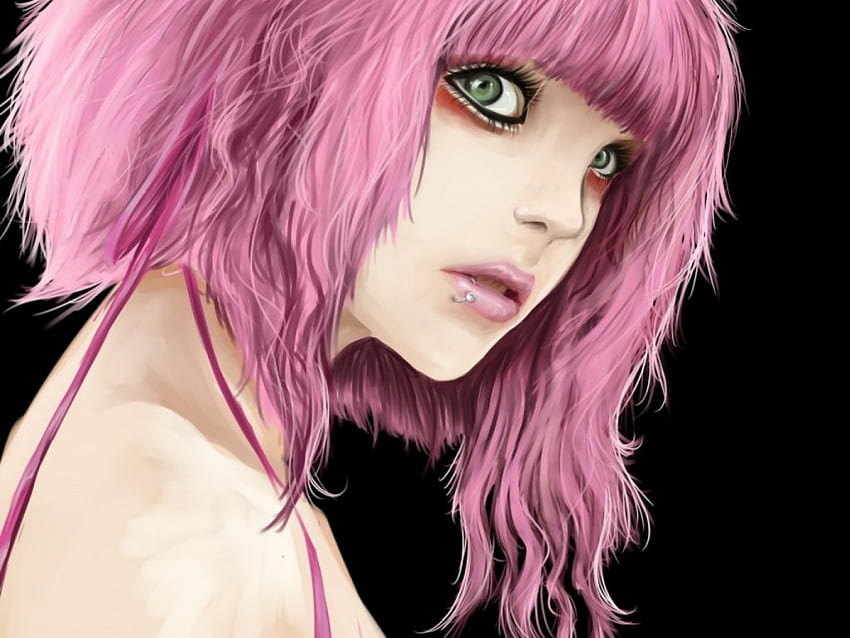 Girl in pinkhair, face, girl, pink, portrait HD wallpaper