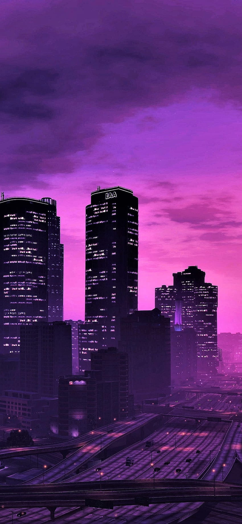 Lila Ästhetik der Stadt, lila Skyline HD-Handy-Hintergrundbild