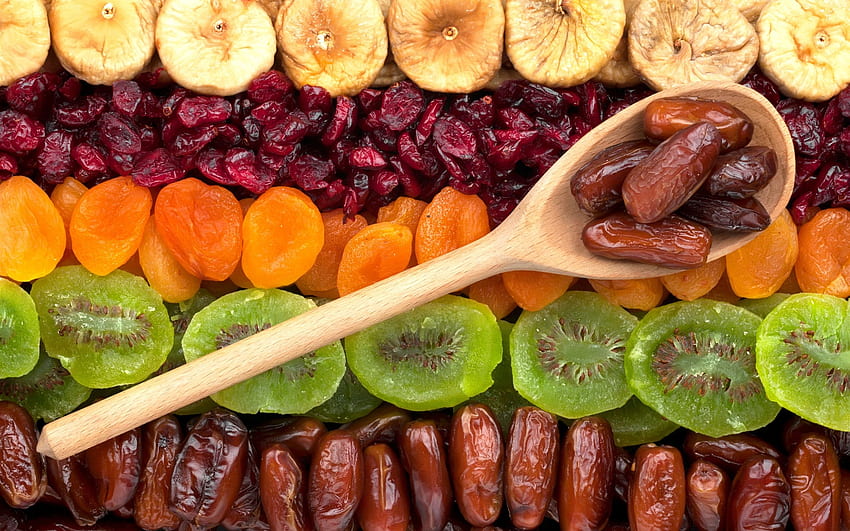 Trockenfrüchte, Kiwi, Aprikosen, Feigen, Trockenfrüchte HD-Hintergrundbild