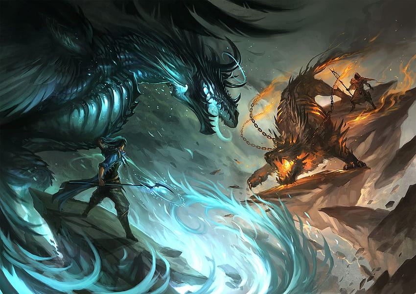 epic dragon battle wallpaper