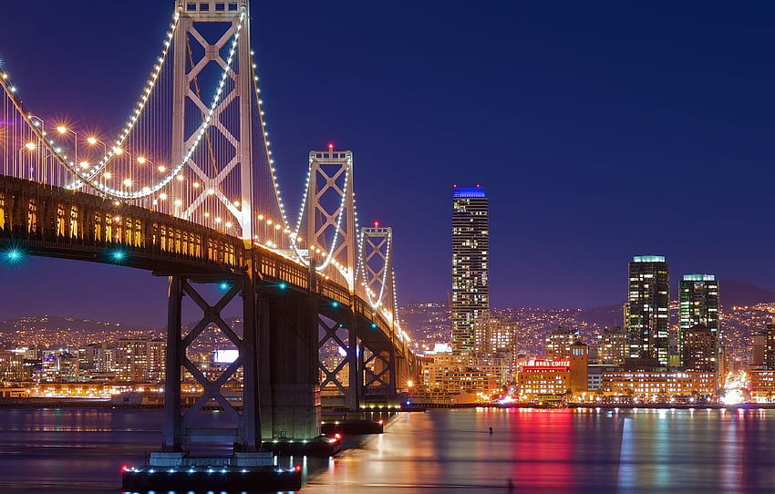 нощ, мост, градът, светлини, Сан Франциско, Сан Франциско за , раздел город, Сан Франциско графика HD тапет