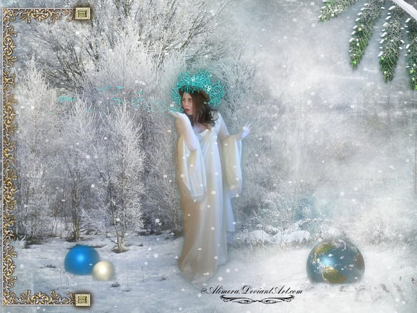 When the Frost Comes, winter, frost, lady, white, fantasy HD wallpaper