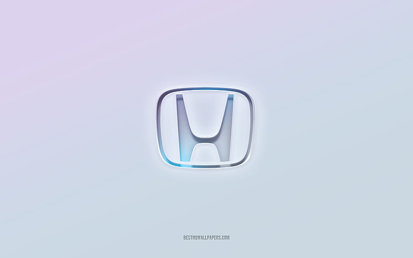Лого на Honda, изрязан 3d текст, бял фон, лого на Honda 3d, емблема на Honda, Honda, релефно лого, емблема на Honda 3d HD тапет