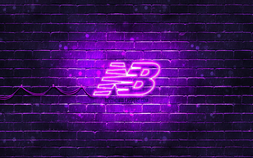Logo violet New Balance, mur de brique violet, logo New Balance, marques, logo néon New Balance, New Balance pour avec résolution. Haute qualité Fond d'écran HD